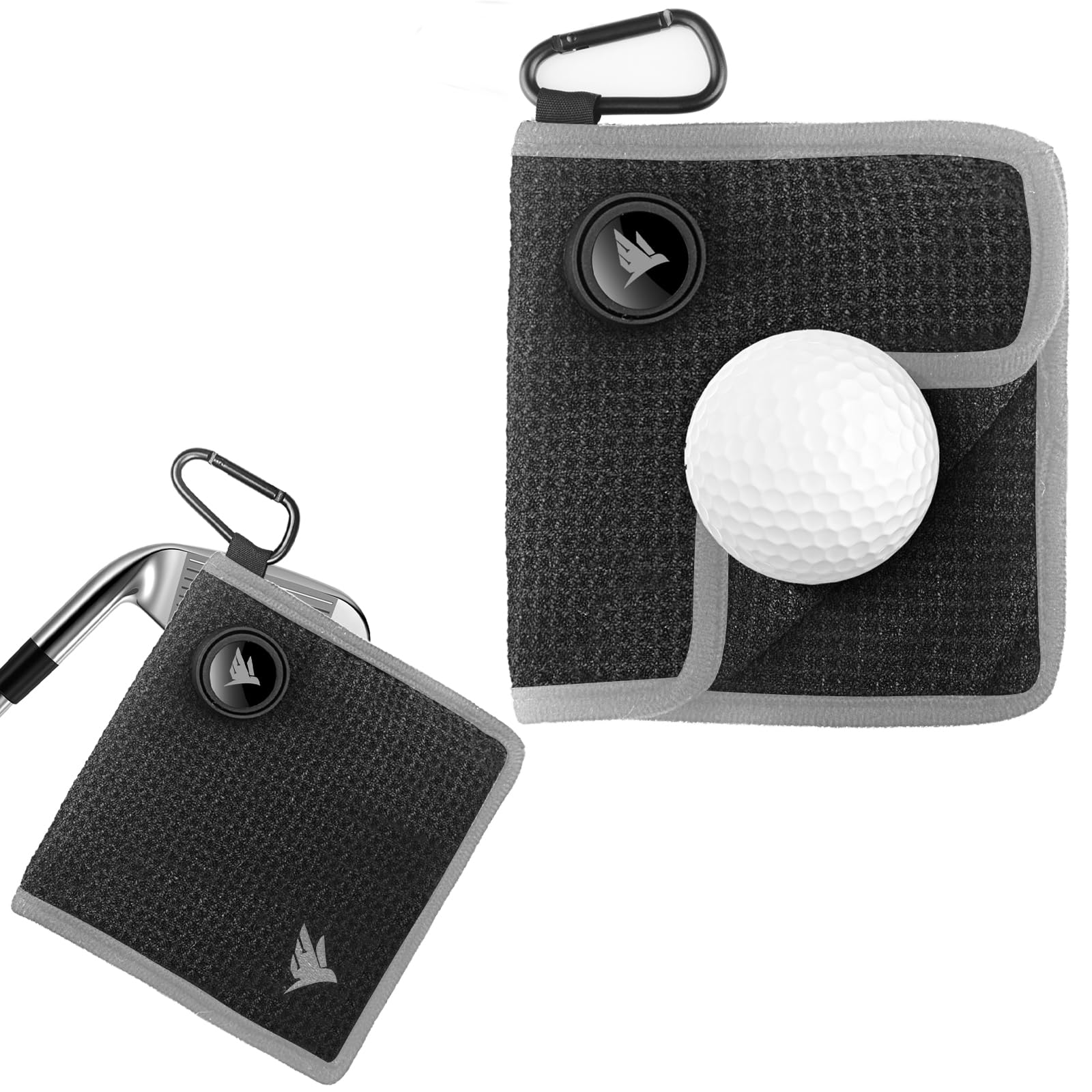 SWIFTEE Golf Ball Pouch Towel with Magnet, Ball Marker and Wet/Dry Liner (Black)
