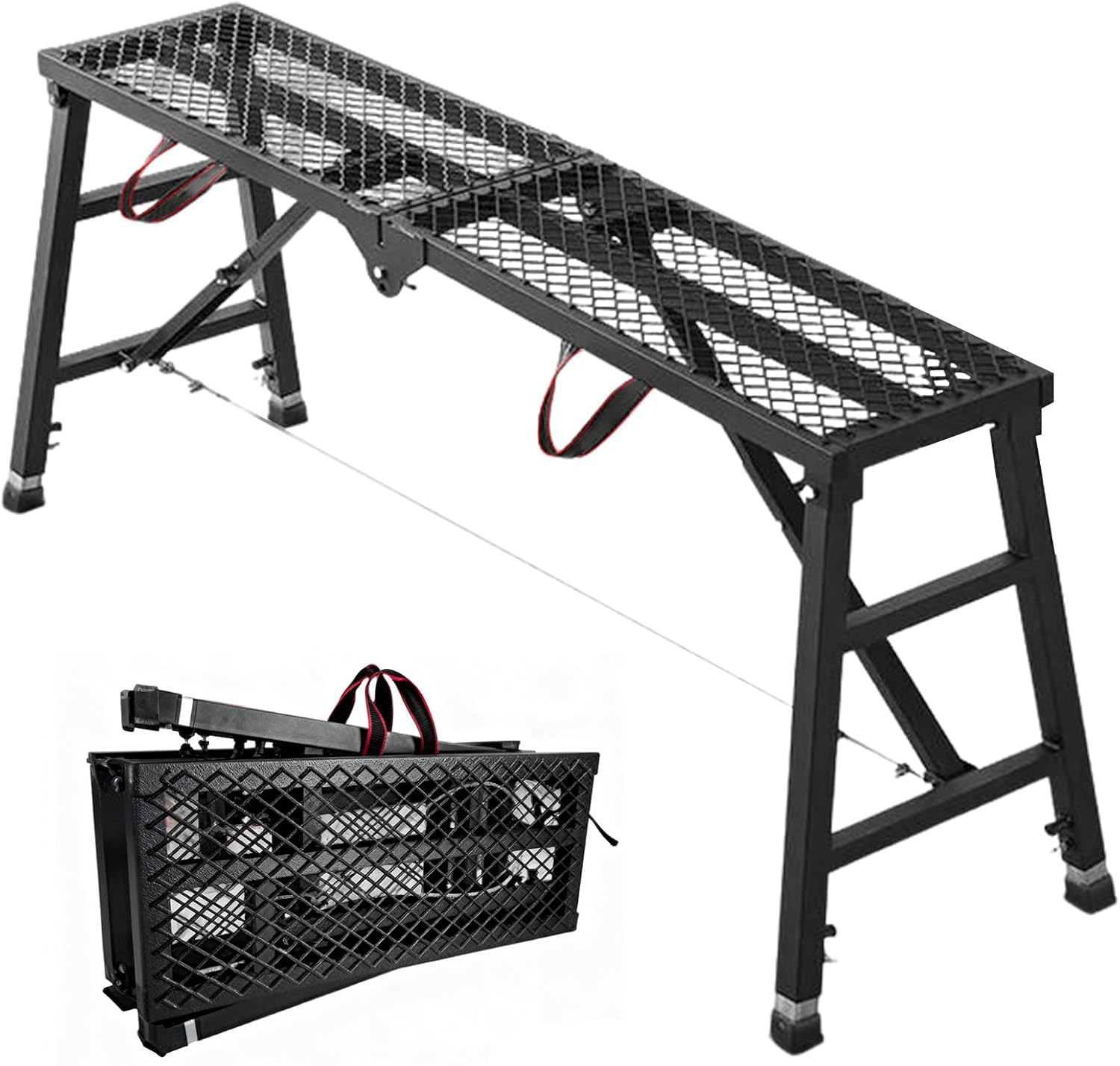 Scaffolding Work Platform, 29.9" to 47.2" Height Adjustable Work Platform, Foldable Scaffold for Building Construction, Interior Painting, Home Improvement（450LBS Capacity, Black,5 Heights Options)