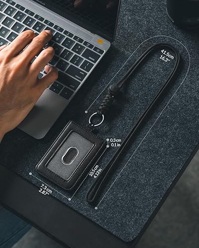 Miniatura 6 de VULKIT Soporte para tarjetas de identificación con cordón para mujeres y hombres, soporte vertical de cuero con ranura transparente para tarjetas de