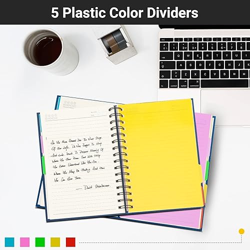 Miniatura 6 de EUSOAR Cuaderno de 5 materias con pestañas, 1 cuaderno B5 de 7.3 x 10.2 pulgadas en espiral a rayas, 100 GSM, 120 hojas240 páginas de papel rayado,