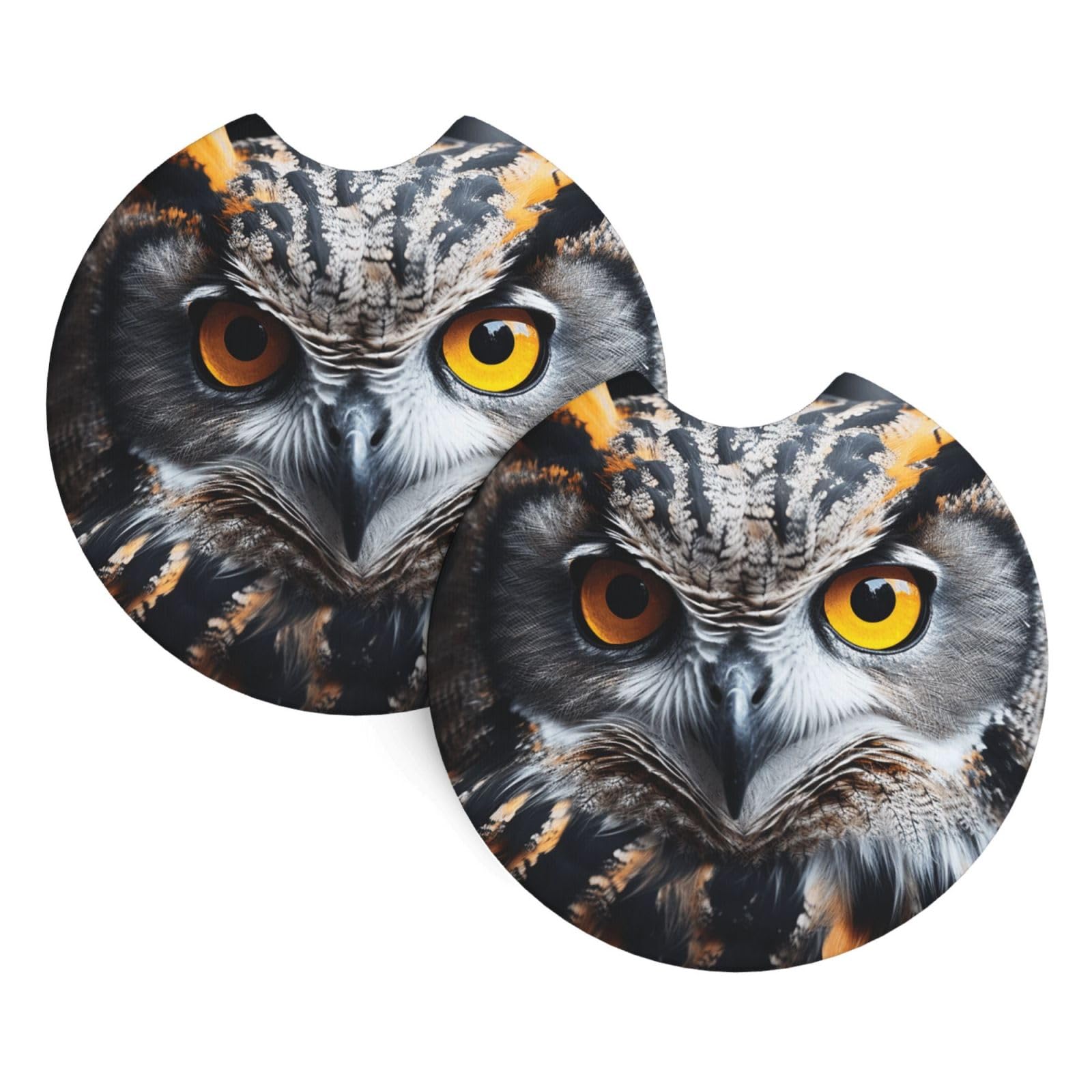 2 Pack Car Coaster for Cup Holders Owl Head Portrait Car Cup Coaster 2.7" Neoprene Non-Slip Automotive Cup Mat Universal Auto Car Interior Accessories for Women Men Cup Pad