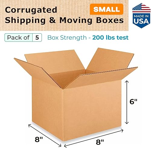 Miniatura 2 de Cajas pequeñas de mudanza y envío de 8 x 8 x 6 pulgadas (paquete de 5)  Extra fuerte 200 libras frente a las regulares  Embalaje corrugado para