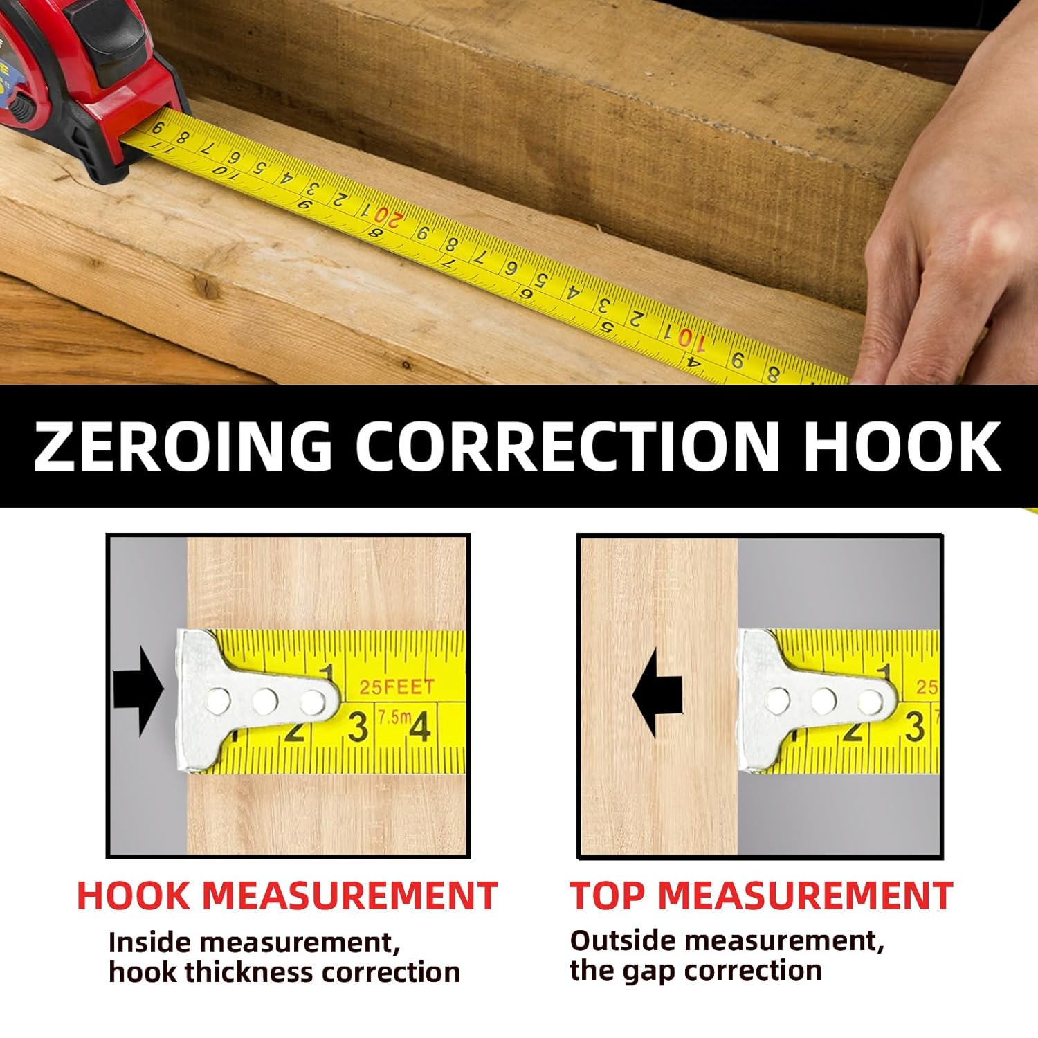 Greywolf Tape Measure, 25 ft. Tape, 3-Stop Retractable Nylon Coated Tape with Metric and inches for Surveyors, Engineers and Electricians with Magnetic Hook and Rubber Protector