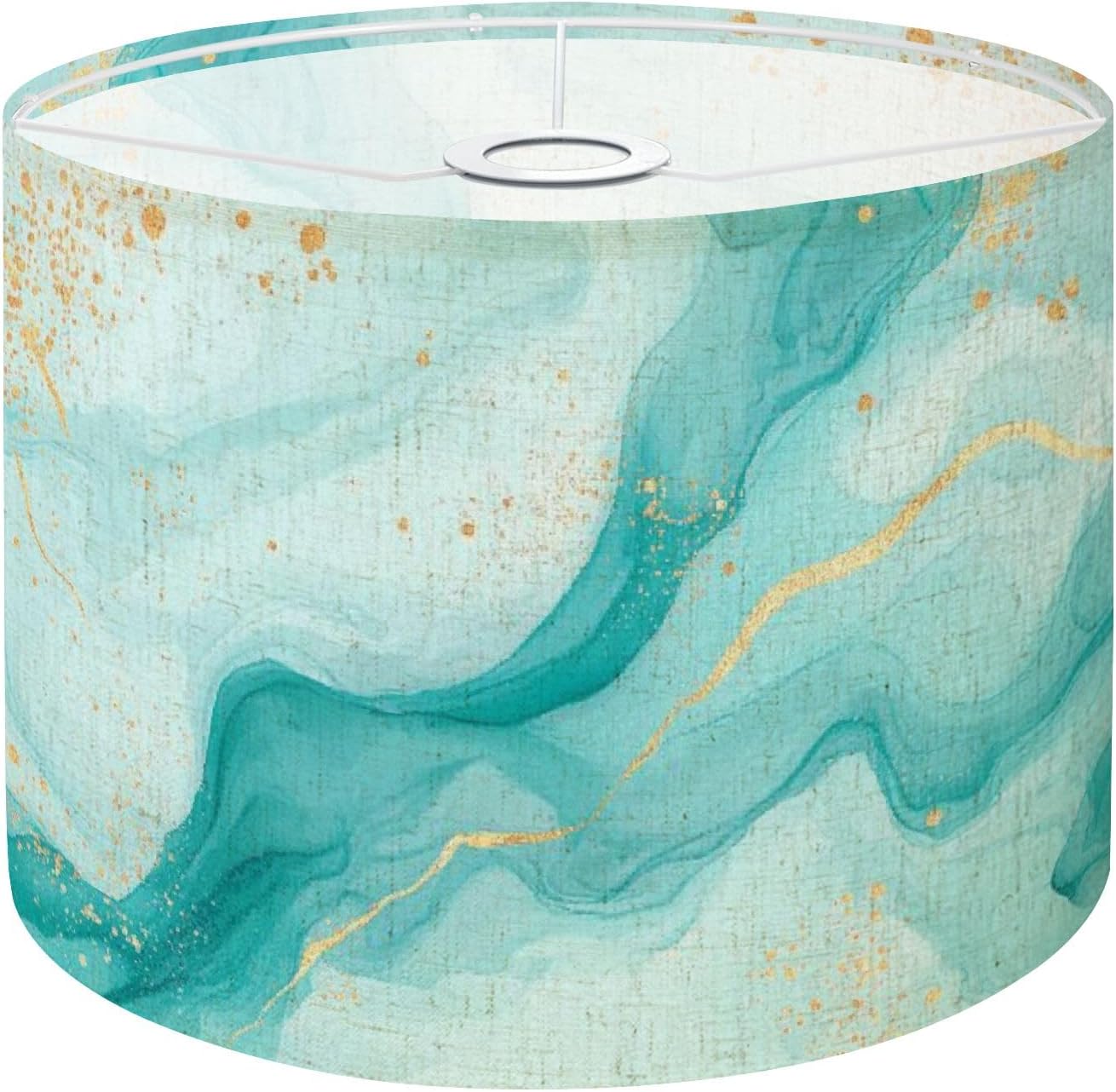 Boho Drum Lamp Shades - 11" x 11" x 8.9" Pastel cyan mint liquid marble watercolor wavy lines brush stains Teal Replacement Natural Linen Lampshades for Table Lamps, Floor Lamps Easy Assembly