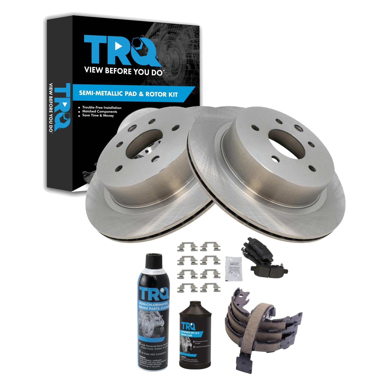 TRQ Rear Brake Pad &amp; Rotor Kit Semi-Metallic Compatible with 2011-2022 Nissan Leaf 2008-2013 Rogue 2014-2015 Rogue Select