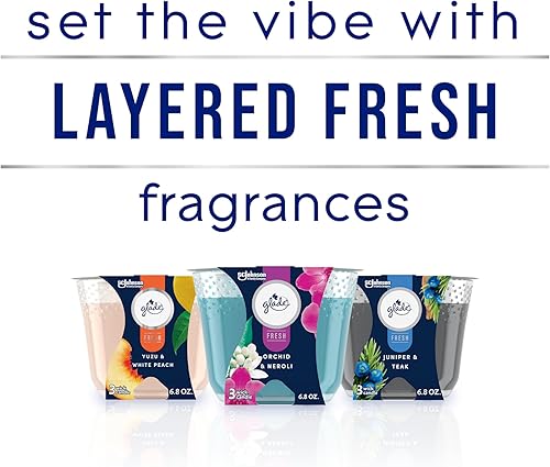 Miniatura 5 de Glade Candle Juniper & Teak, Fresh Collection, vela aromática infundida con aceites esenciales, vela ambientadora, vela de 3 mechas, 6.8 onzas