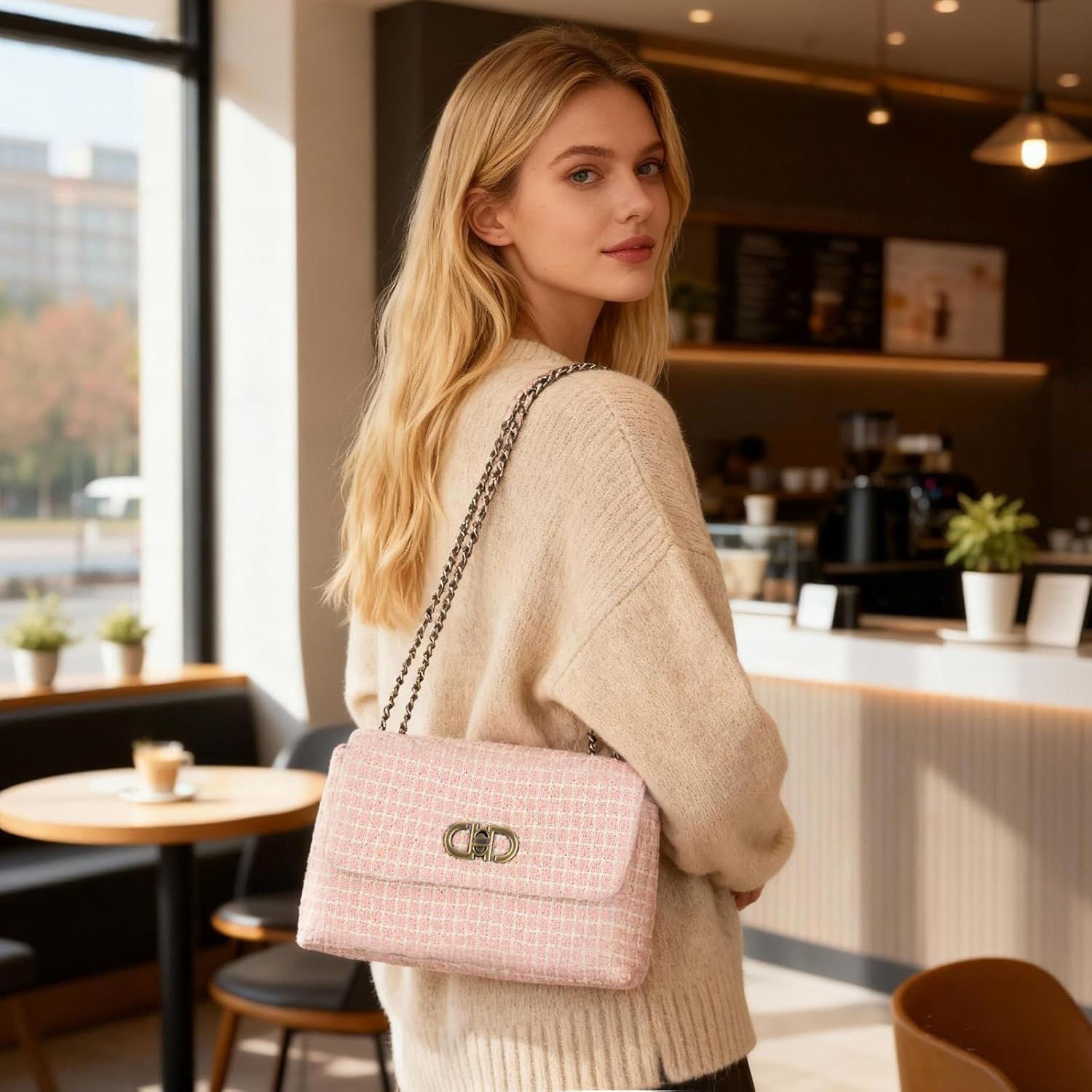 Tweed Crossbody Bag for Women,Elegant Quilted Shoulder Bag for Women,Evening Clutch for Weddings