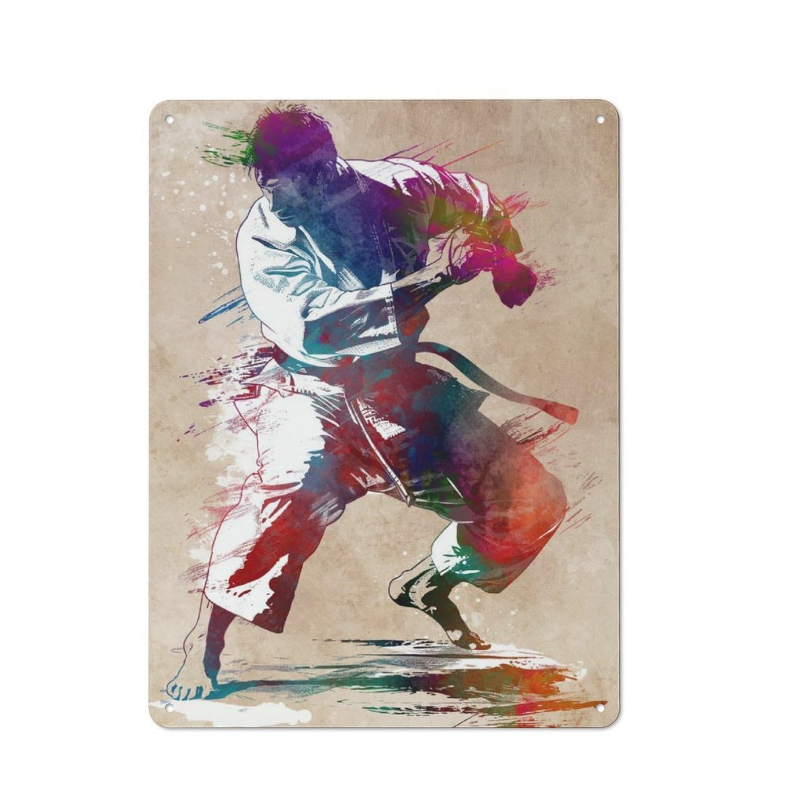 Junmoney Karate Watercolor Art Vintage Metal Sign 40X30cm For Living Room Wall, Gift For Home Wall Decor Collectors During The Christmas Season