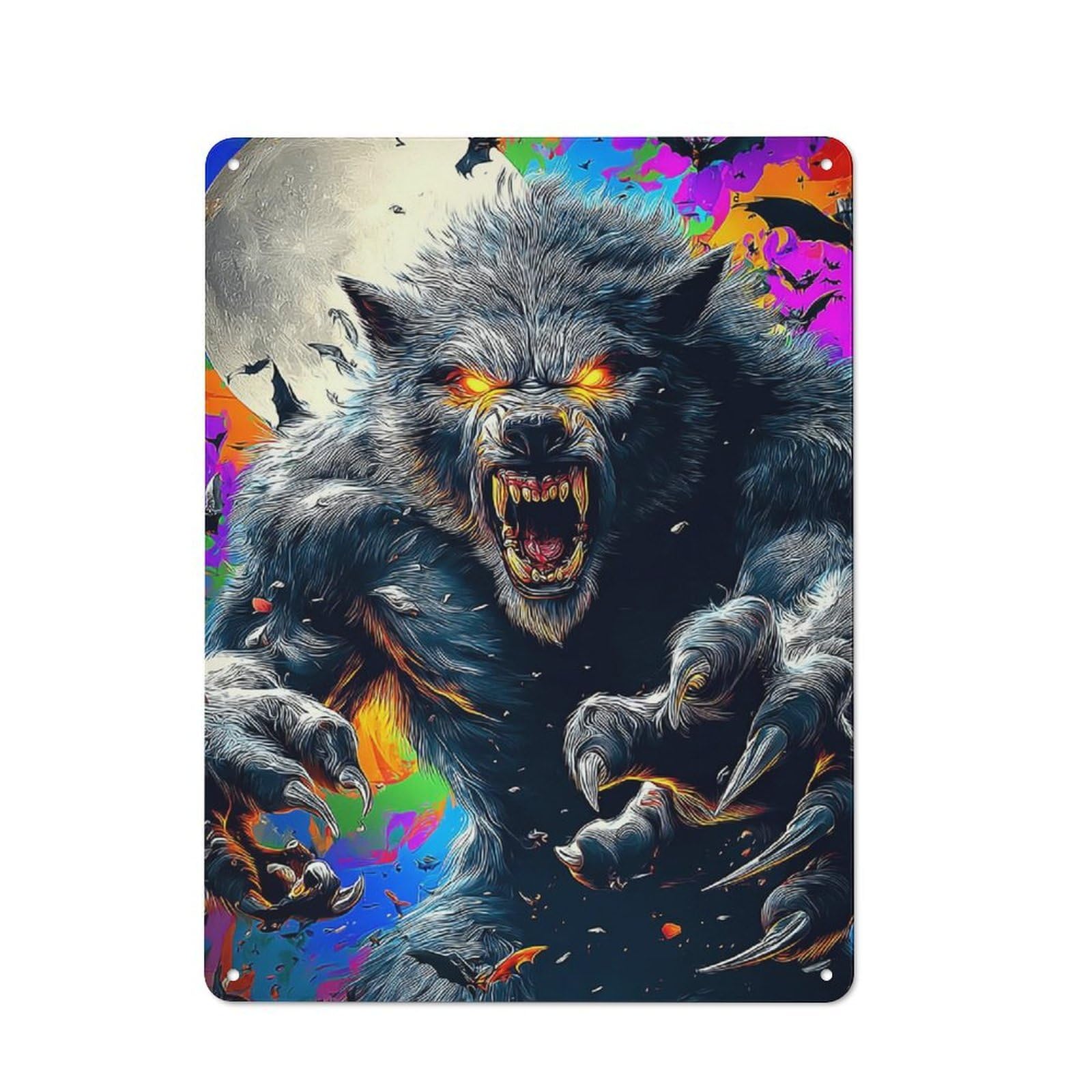 Junmoney Moonlit Werewolf Roar -2 Farmhouse Metal Sign With Design 40X30cm, Rustic Rustic Kitchen Decor For Dining Room, Cafe, Entryway Or Family Room