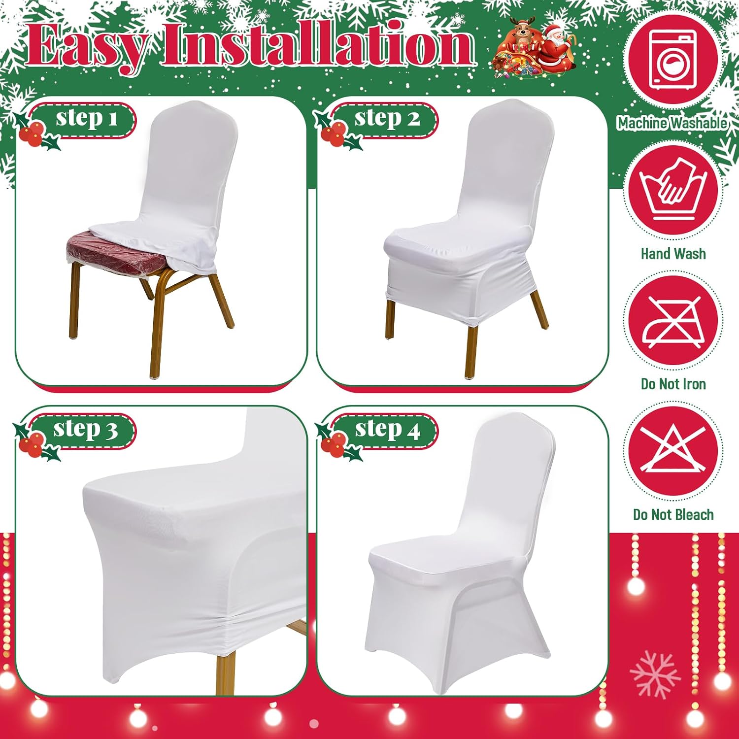 Oudain 12 Pcs Christmas Folding Chair Covers Red White Green Universal Spandex Chair Slipcovers Washable Removable Stretch Chair Protector Covers for Christmas Xmas Party Decoration