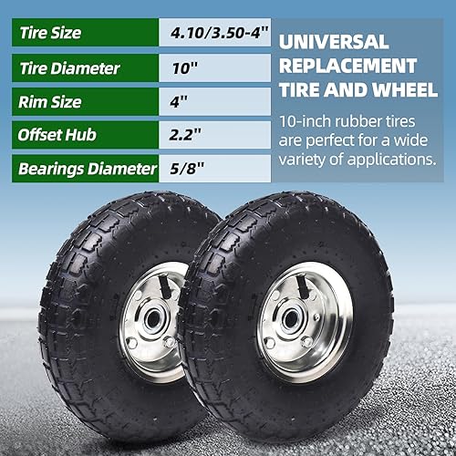 Miniatura 2 de AR-PRO 10" - (2 paquetes) Repuesto neumático y rueda de alto rendimiento  4.103.50-4" con tubo interior de 10", agujero de eje de 58", cubo de