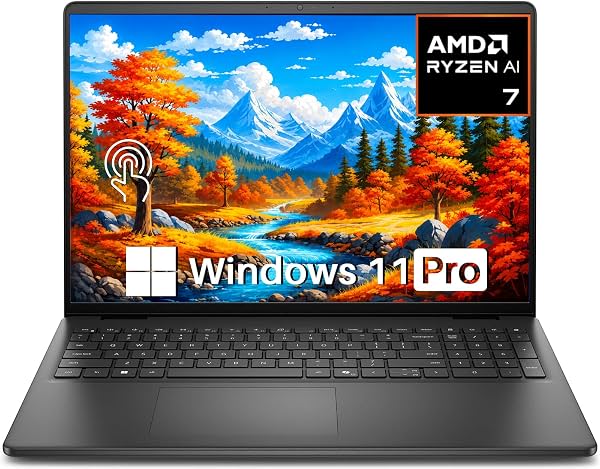 Dell 16 Laptop DC16255 Touchscreen, 16GB DDR5, 1TB SSD, AMD Ryzen 7 250 | 16 TOPS IA NPU, Hasta 5.1GHz, DDR5 5600MT/s, Pantalla FHD+ IPS de 16" 300 Nits, Wi-Fi 6, Bluetooth, Teclado Numérico, Windows 11 Pro
