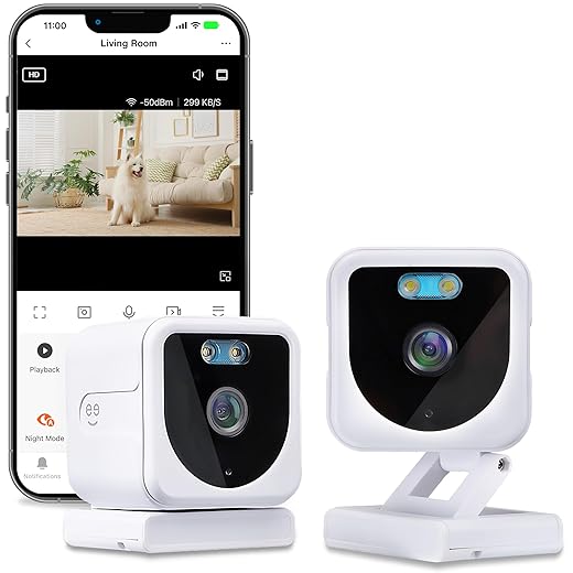 Geeni Mini 1080P Indoor/Outdoor Security Camera 2-Pack, Smart WiFi Cameras with Motion & Sound Detection, Night Vision, 2-Way Audio, Cloud & MicroSD Card Storage, Compatible with Alexa & Google