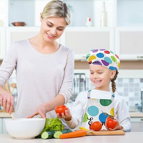 Miniatura 5 de Sinestour Juego de 3 delantales y sombreros de chef personalizados con lunares arcoíris para niños