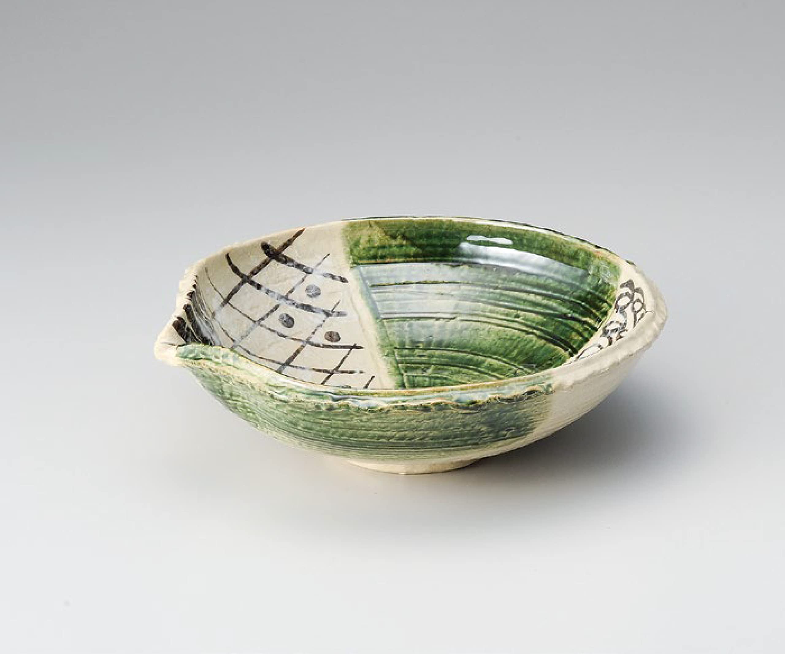 Amazon.co.jp: 山下工芸 (Yamasita craft) 織部幾何紋片口10.0鉢
