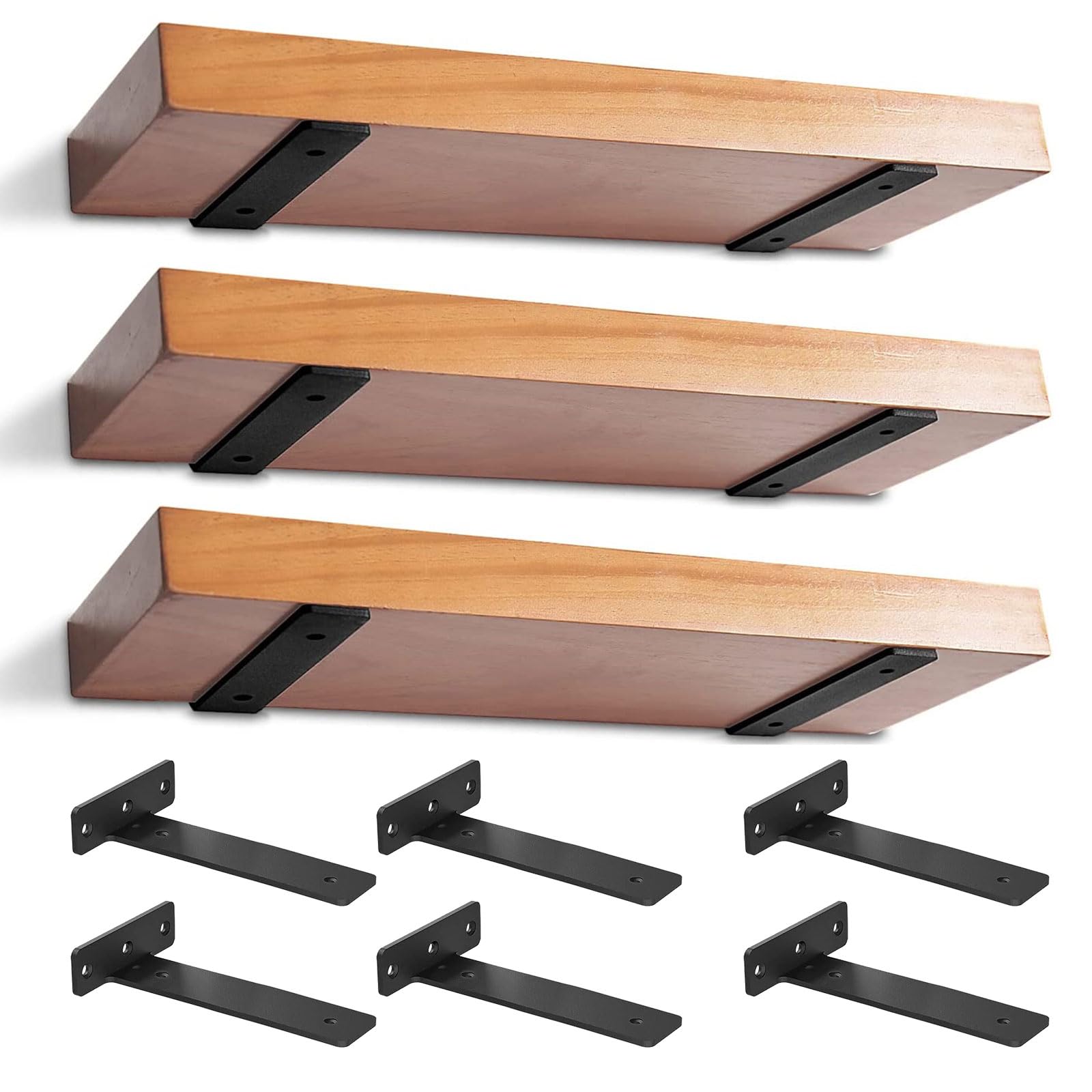 6 Piezas Escuadras Para Estanterias, 30cm Soportes En L de Metal Resistente con Tornillos, Soporte Balda Flotante Pared Invisibles para Salón | Oficina | Cocina (Negro)