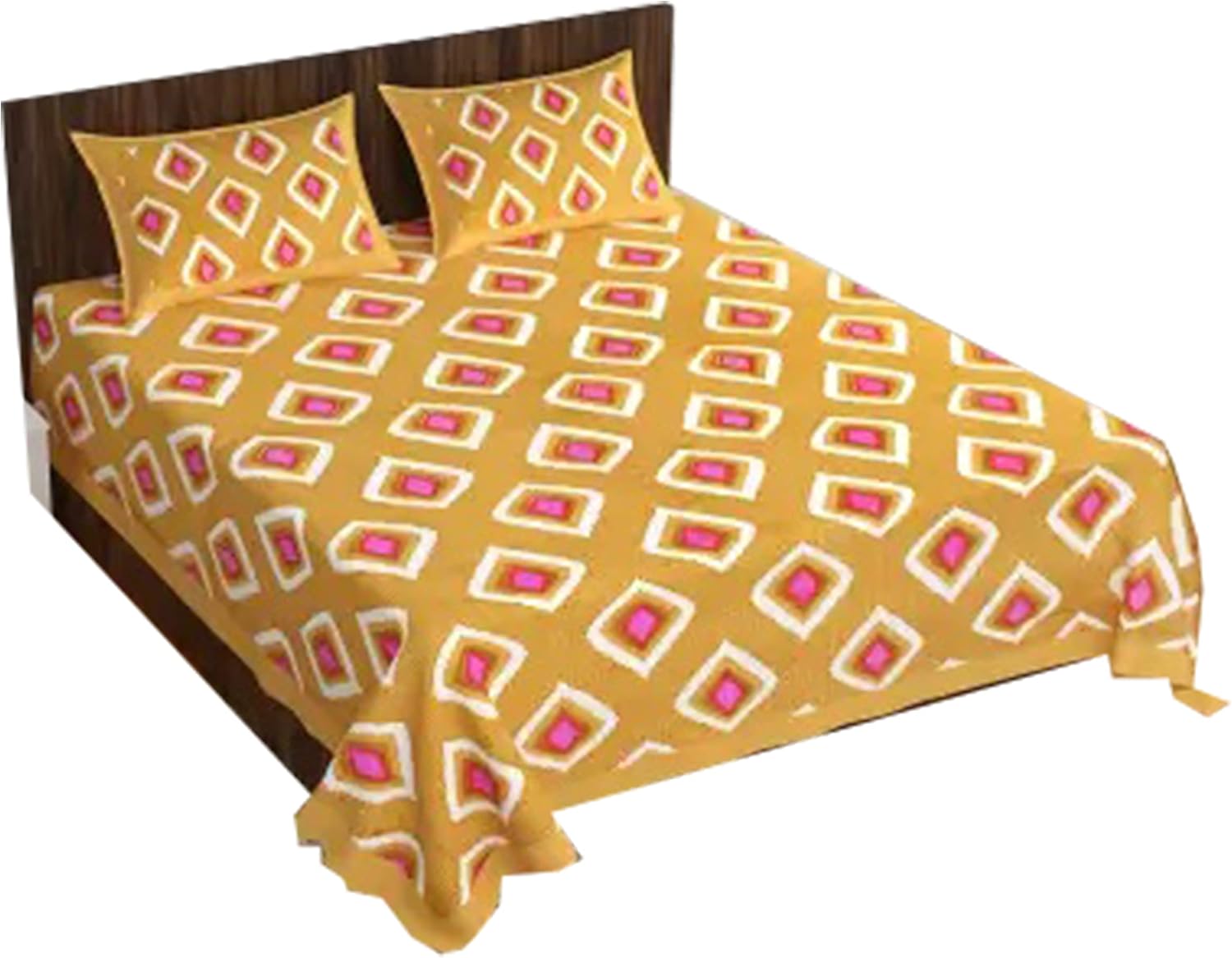 Cotton Double Bed Flat Bedsheet Beautiful Printed Easy to Wash Soft Bed Sheets with Pillow Covers Great Gift Item by PIKOOPS (Brown)