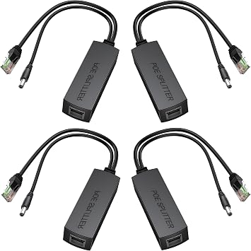 4-Pack PoE Splitter 12V 1.2A, Active PoE to 2.1mm DC, Up to 328ft | IEEE 802.3af/at Compliant, Power Over Ethernet, with Premium USA Chipset & Opto-Isolator for Non-PoE IP Cameras13.5W