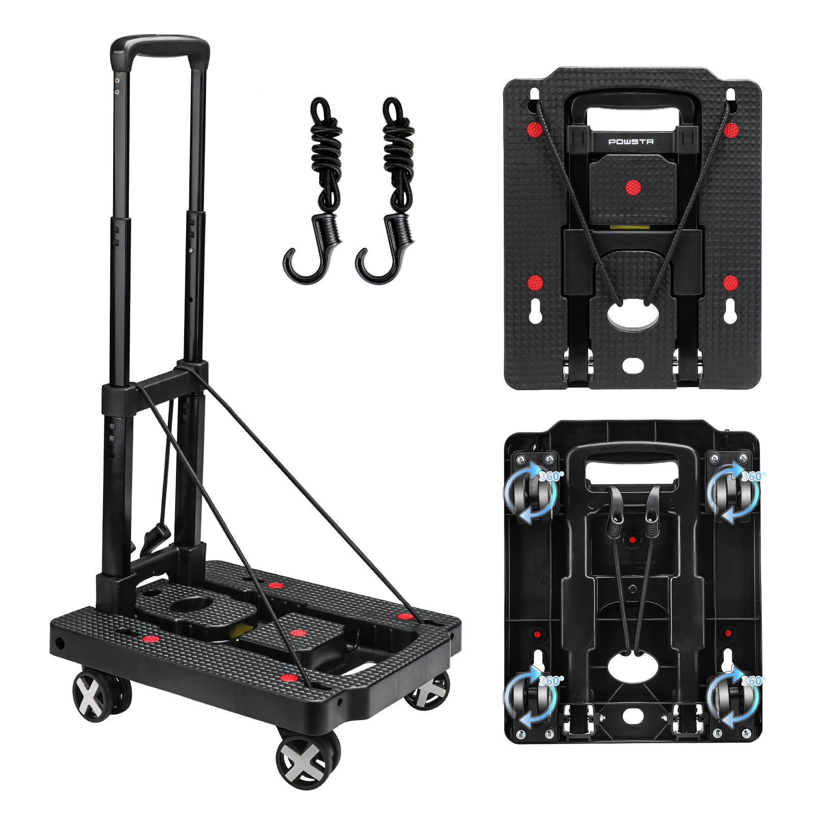 Platform Hand Truck with 120 Pounds Capacity, Heavy Duty Folding with 2 Elastic Ropes and Telescoping 37