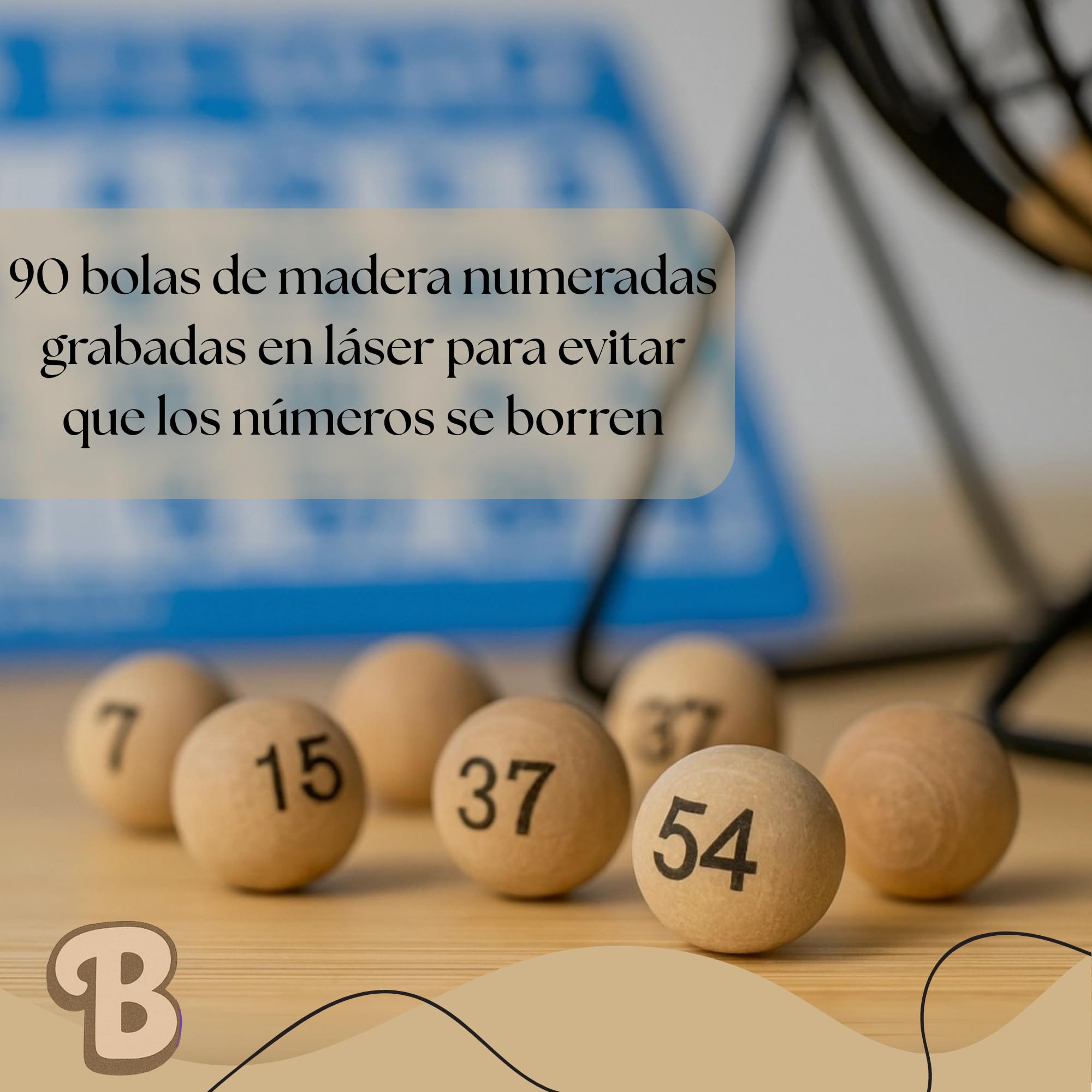 Bingo Juego de Mesa Adulto - Bingo con 102 Cartones Bingo Troquelados para Toda la Familia | 90 Bolas y Tablero de Madera con números Grabados en Laser y Bombo Metálico.