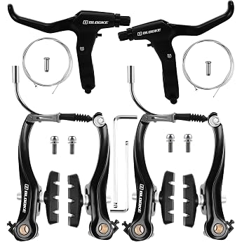 Bicycle Brake Set V-Brake Universal Bicycle Brake Set Front and Rear MTB Brake Brake Ropes and Brake Lever Kit for Mountain Bikes and Road Bikes Black