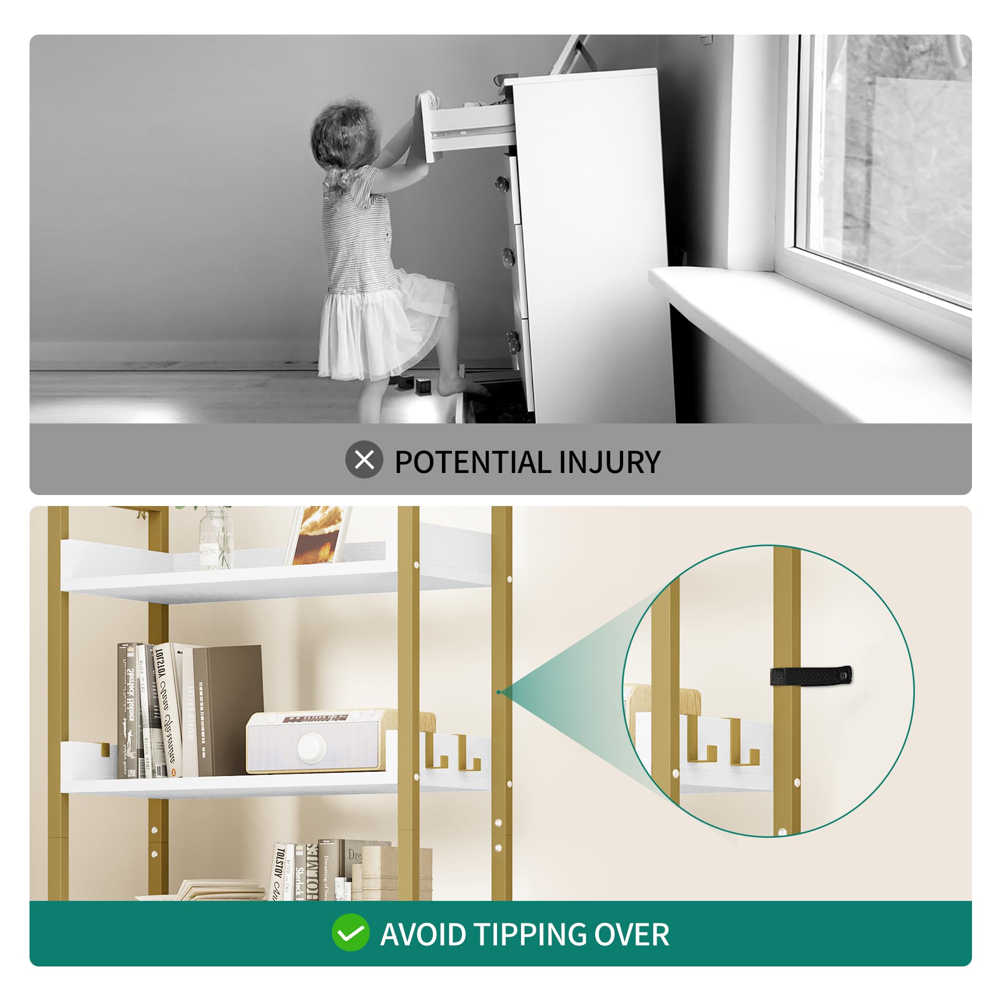 Libreria Industriale YITAHOME A 5 Ripiani - Scaffale In Legno E Metallo, 160cm, Con Ganci, Per Soggiorno O Ufficio - Foto 8