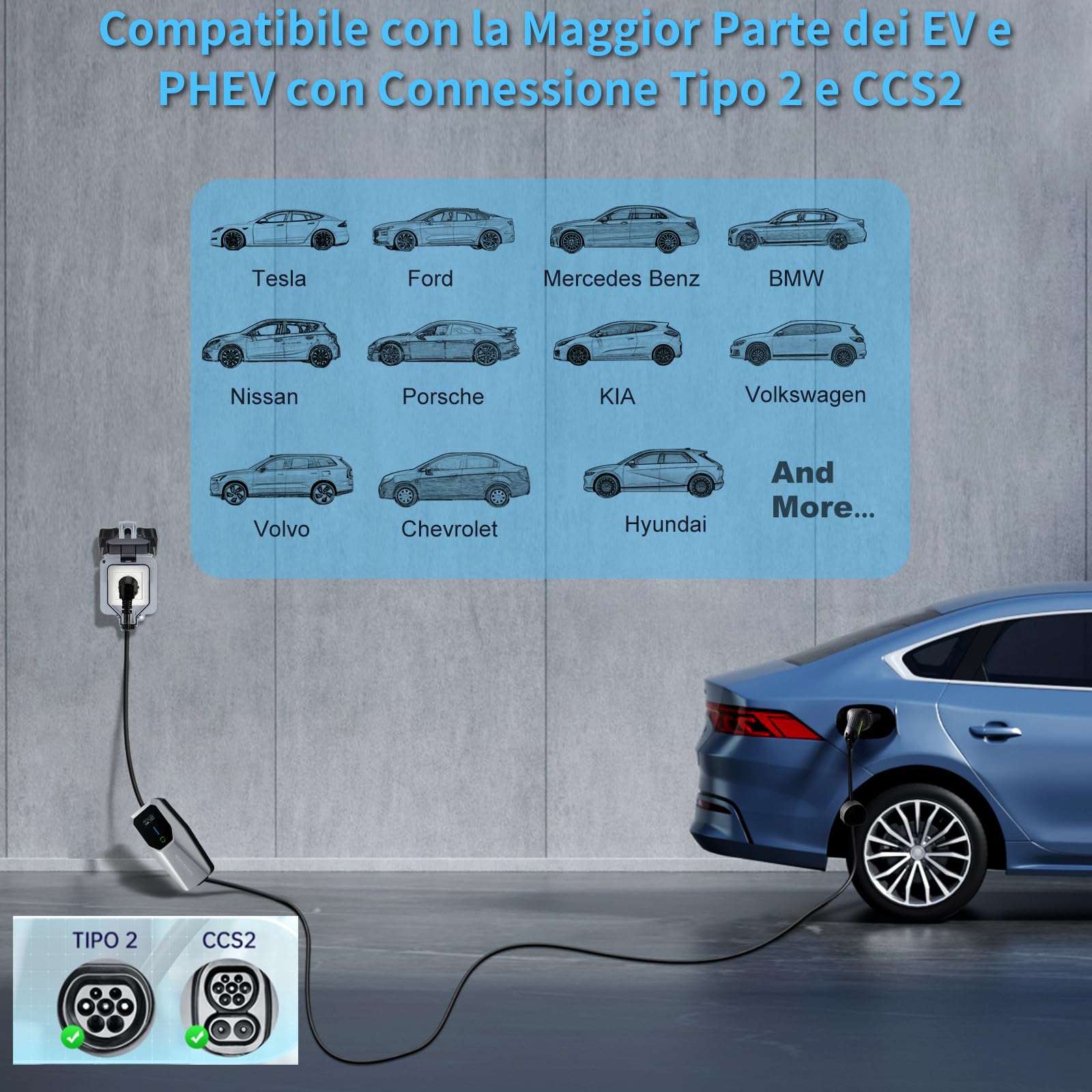 Cavo Ricarica Auto Elettrica 3,68kW [16A, 6M]: Portatile Caricatore Auto Elettriche Monofase Tipo 2 con Spina Schuko, EV Charger con LCD Controllo Digitale, IEC 62196-2