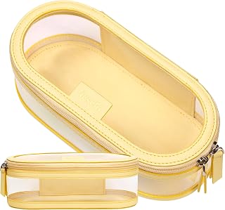 Travel Buddy - Cosmetic Bag | Transparent | Lemon Yellow | 100% Vegan Leather Transparent Transparent Makeup Bag with Vegan Leather in Yellow, transparent, Transparent Makeup Bag with Vegan Leather in