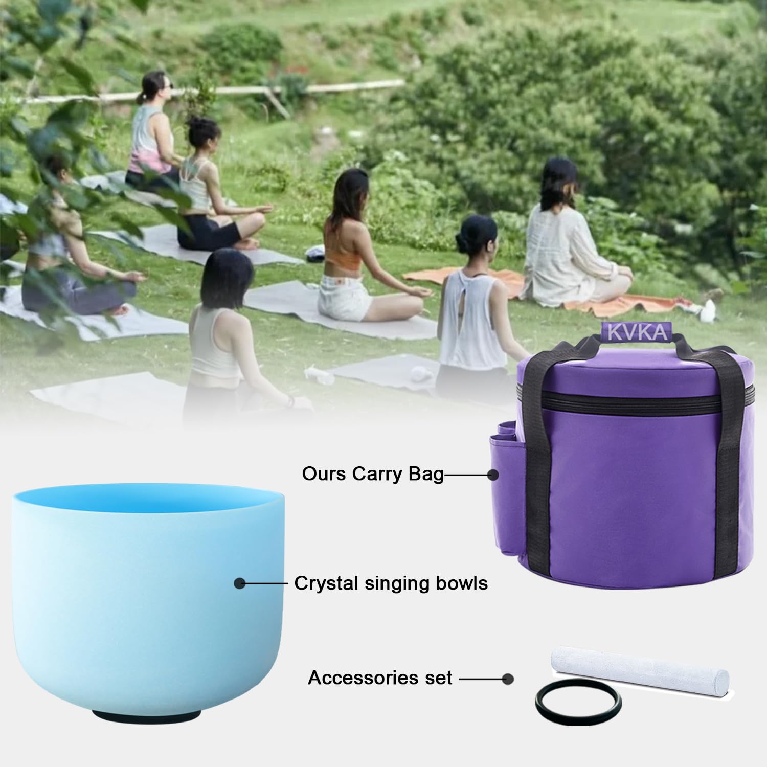 KVKA Misa dźwiękowa 25 cm, 432 Hz G note 10 cali niebieska czakra Sound Healing misa dźwiękowa do medytacji, redukcji stresu, relaksu z torbą do przenoszenia