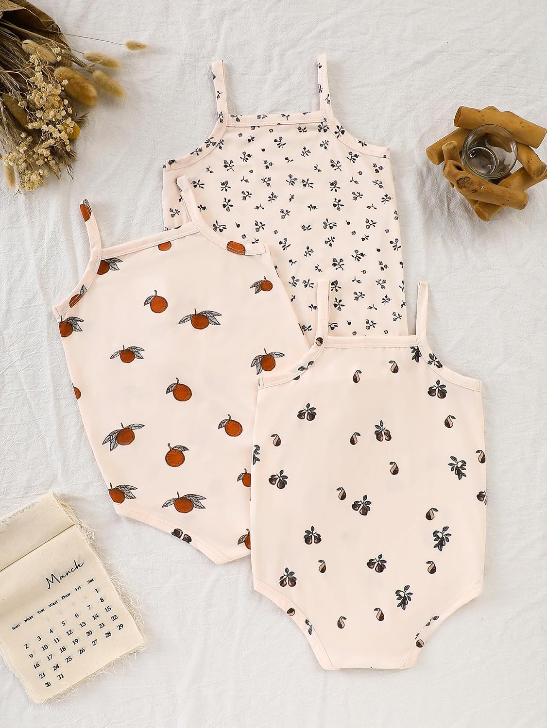 Baby Girls 3 Pack Halter Bodysuits Sleeveless One Pieces Romper Summer Clothes Jumpsuit for Toddler Infant 1-12M