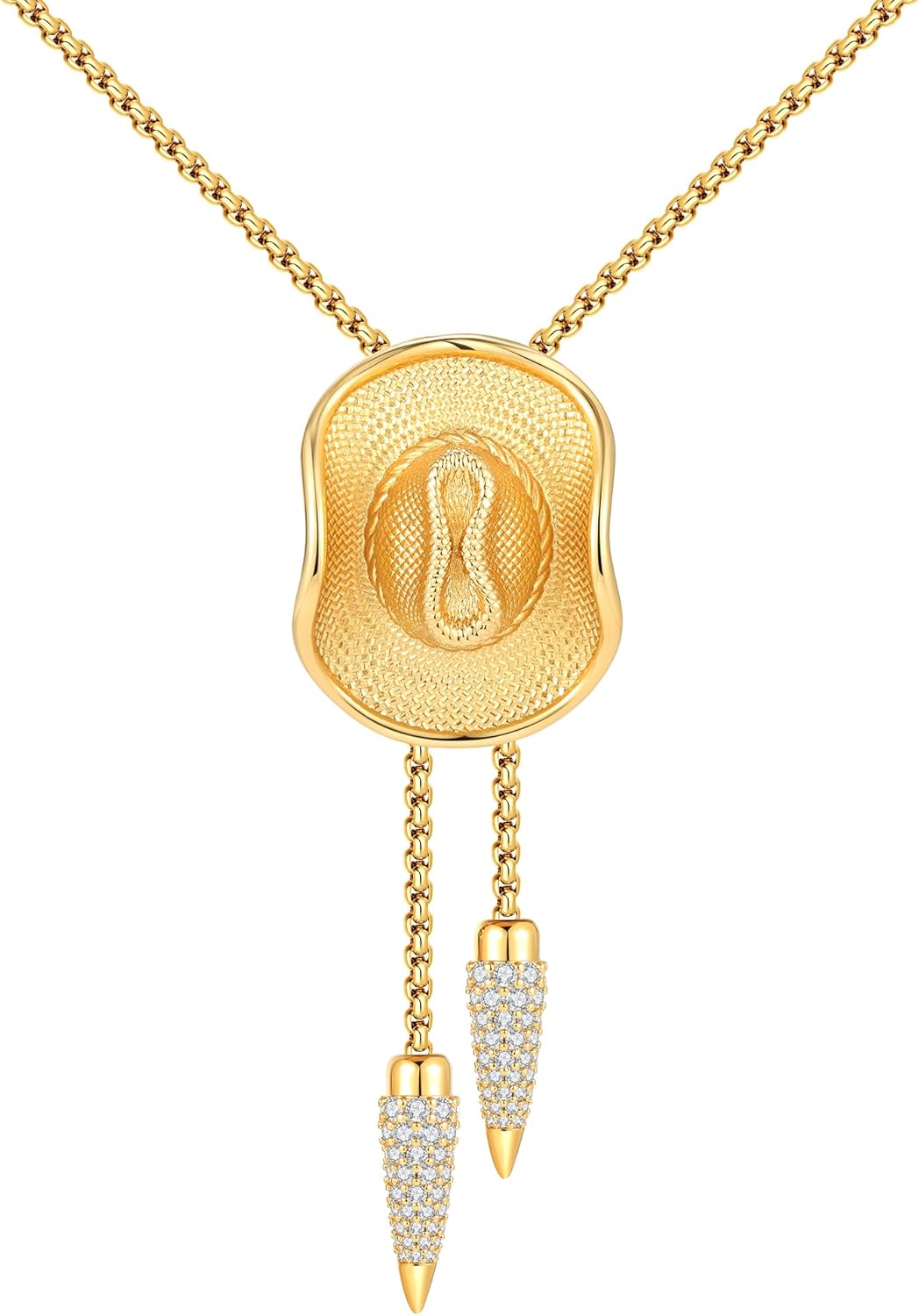 Hip Hop Jewelry for Men - Western Style Gold Chain Bolo Tie | Cowboy Hip Hop Fusion | Adjustable Slide Necklace | Unisex Accessory & Native American Inspired Gifts