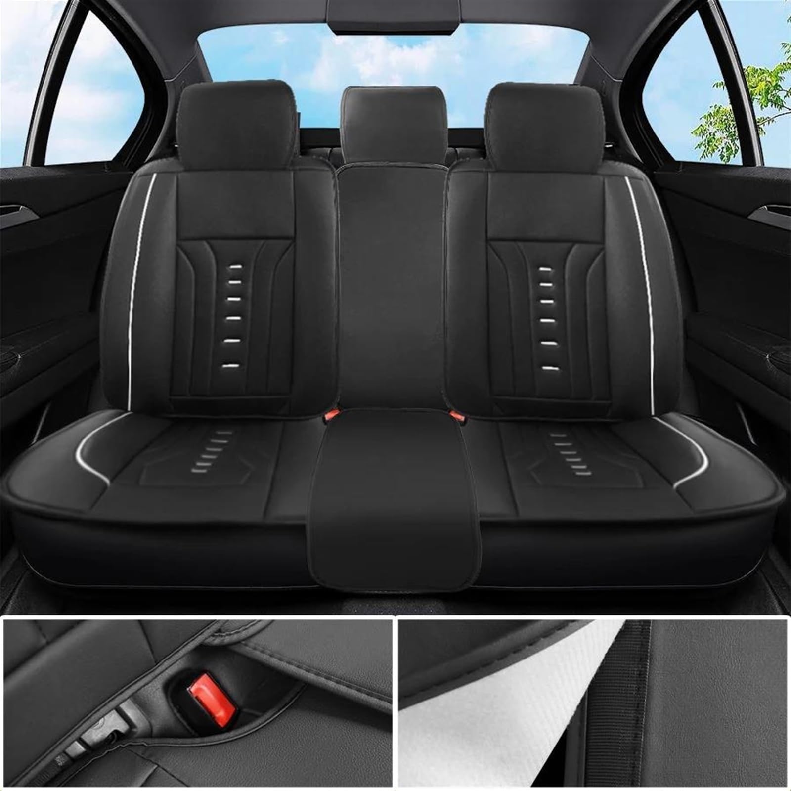 Cuero Funda Asiento Coche Conjunto De Funda Protectora Universal Deportiva para Asiento De Coche, De Cuero PU, Totalmente Envuelto, Cómodo, para Silla Fundas Asientos Coche