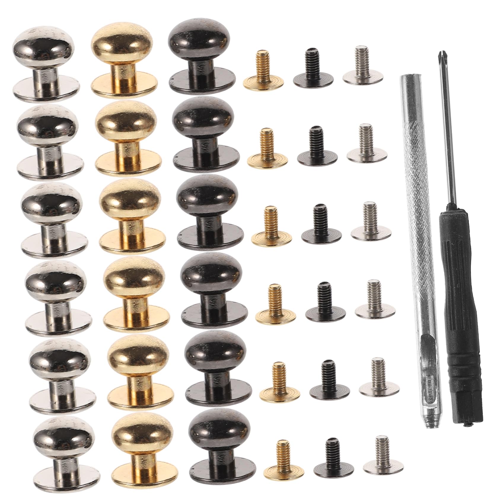SEWACC Screwback Round Head Rivet Studs Set 60 Pieces Brass Rivet Studs Handicraft Accessories Nails for Luggage DIY