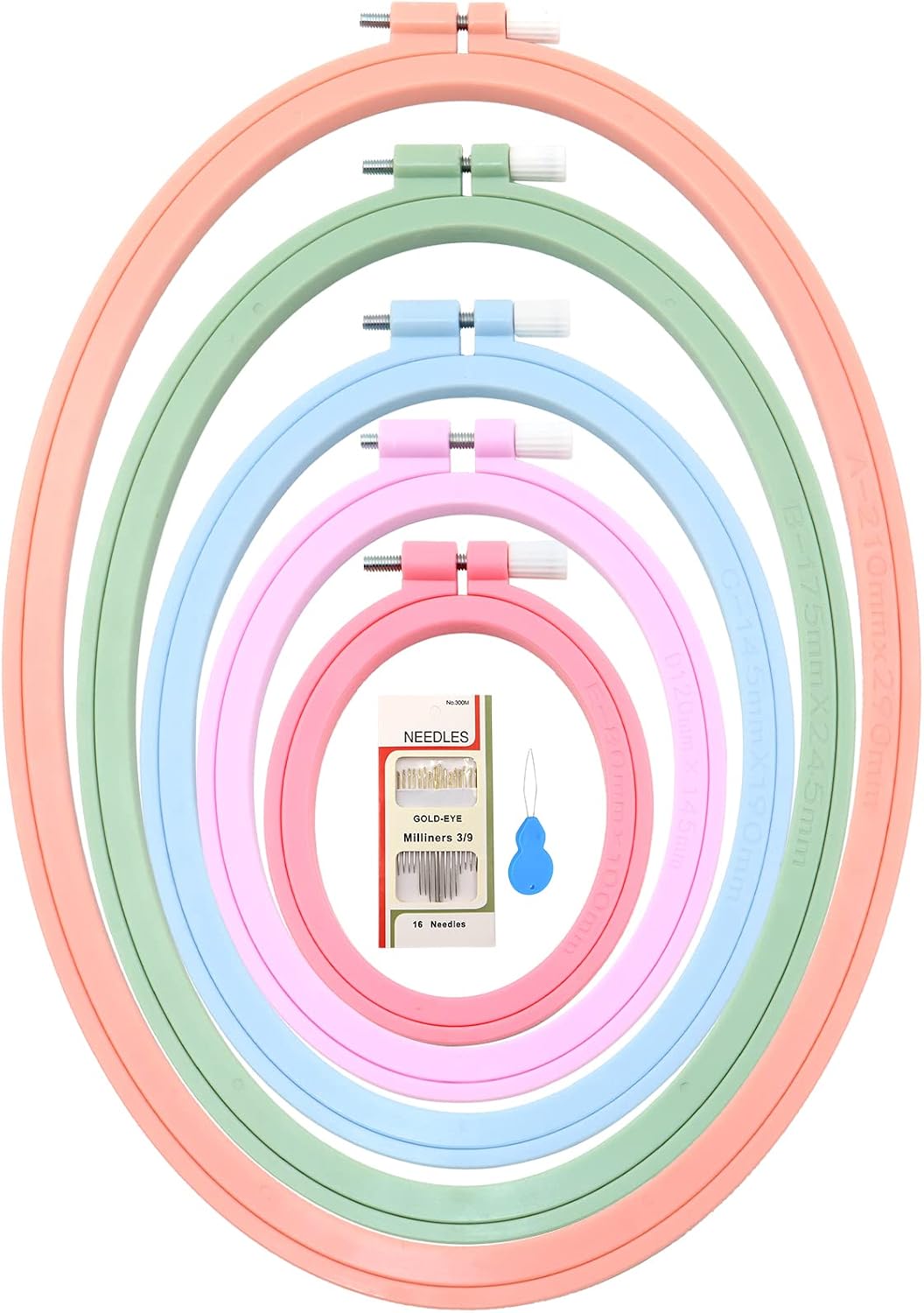 ZOCONE 5 Pcs 5 Size Oval Embroidery Hoops, ABS Plastic Embroidery Hoops Cross Stitch Hoops Embroidery Frames for Sewing, Needlework, Embroidery Projects (Size-11.4", 9.6", 7.5", 5.7",3.9")