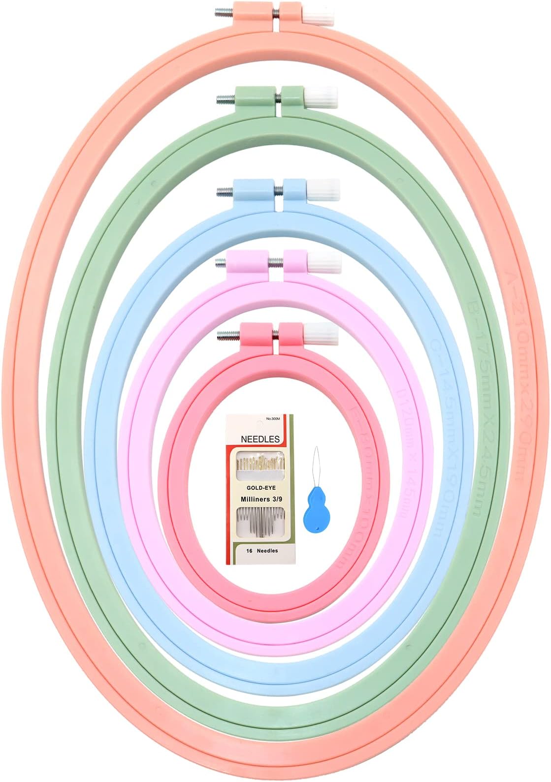 ZOCONE 5 Pcs 5 Size Oval Embroidery Hoops, ABS Plastic Embroidery Hoops Cross Stitch Hoops Embroidery Frames for Sewing, Needlework, Embroidery Projects (Size-11.4", 9.6", 7.5", 5.7",3.9")