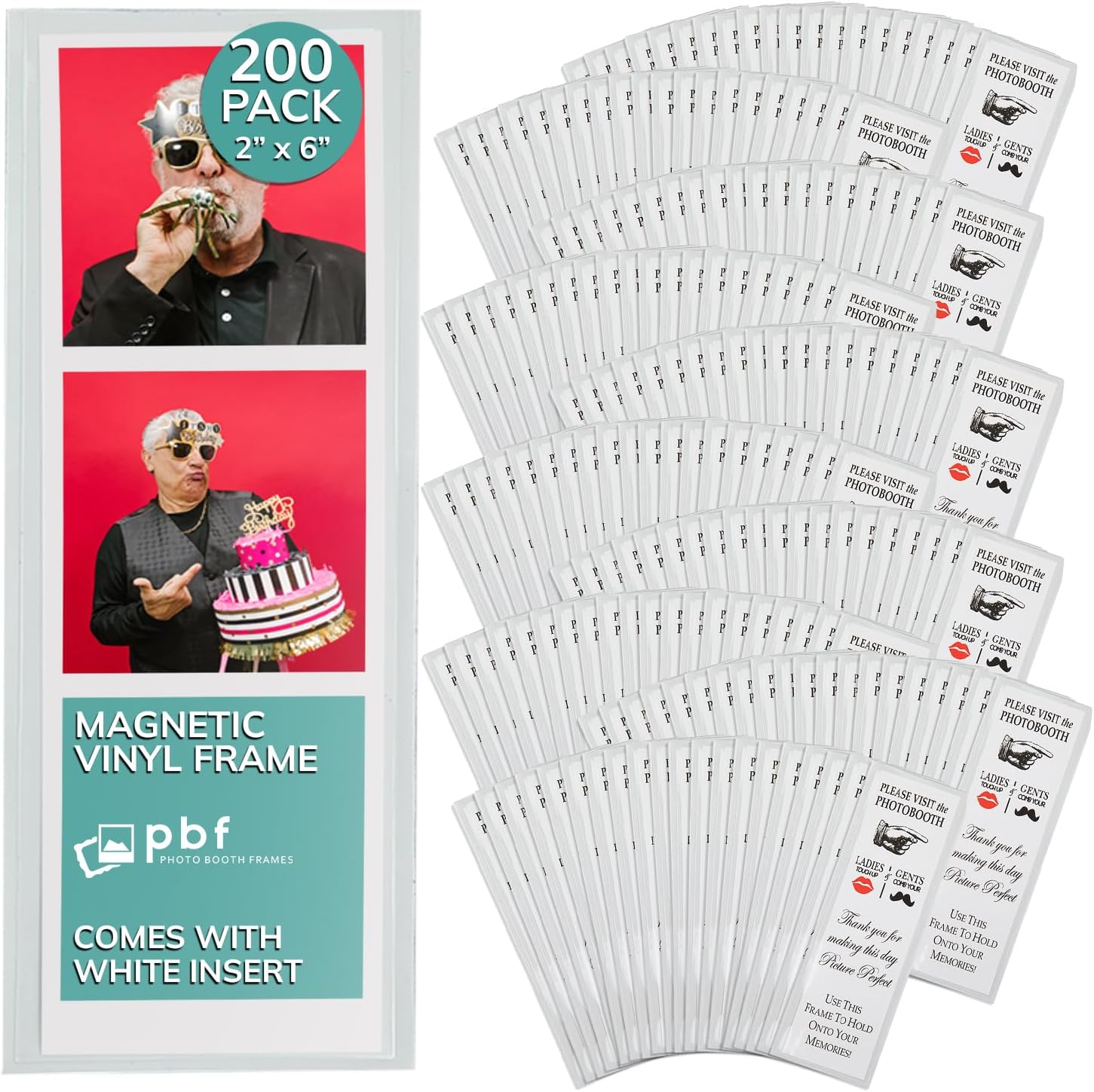 pbf PHOTO BOOTH FRAMES 2x6 Magnetic Picture Frames for Refrigerator | 2 x 6 Clear Magnetic Vinyl Frames for Photo Strips for Fridge (100-Pack)
