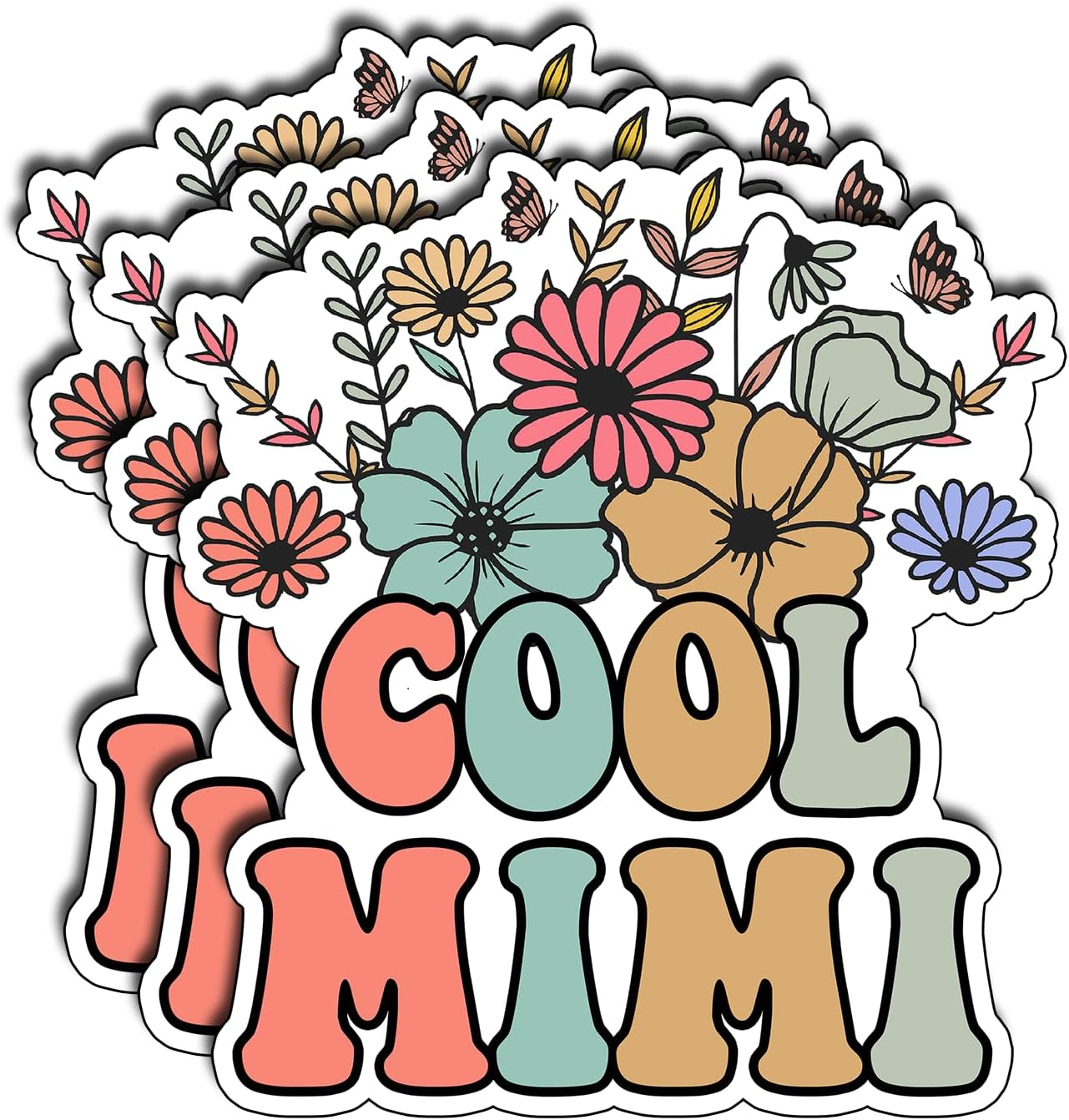 (3Pcs) Cool Mimi Sticker Floral Vinyl Decal for Laptop Water Bottle Journal Scrapbook Tumbler Phone Tablet Decorative Gifts for Grandma Memaw Mothers Family Women Appreciation Aesthetic Size 3"x2.5"