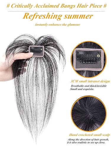 Miniatura 7 de Flequillo de aire de cabello humano atado a mano de 6 pulgadas con patillas largas, una pieza, extensiones de cabello humano con flequillo,