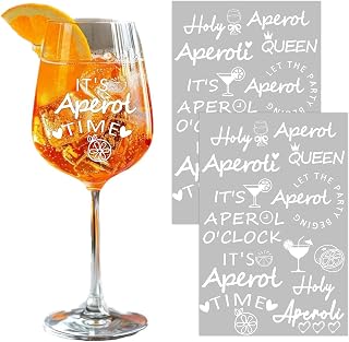 Personalized Apero Glass Rub-On Stickers – Set of 14 White Apero Spray Glass Stickers, Holy Aperoli Sayings Rub-On Transfer Foil – Gift for Aperol Lovers