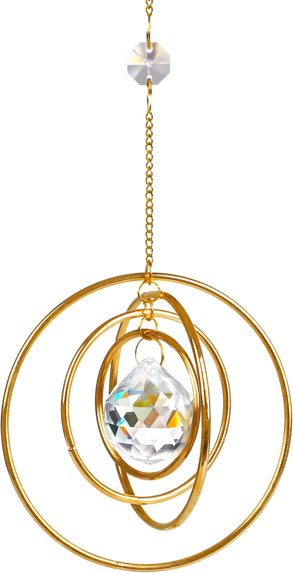 H&D Hyaline&Dora Suncatcher Crystal Galaxy, Window Hanging Rainbow Sun Catcher, Glass Ball Prism Sun Catcher with 4 Brass Circles