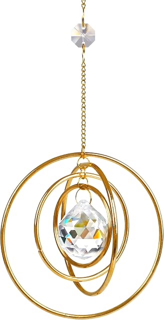 H&D HYALINE & DORA Crystal Galaxy Suncatcher,Hanging Rainbow Sun catcher for Windows, Glass Ball Prism Sun Catcher With 4 Brass Circles