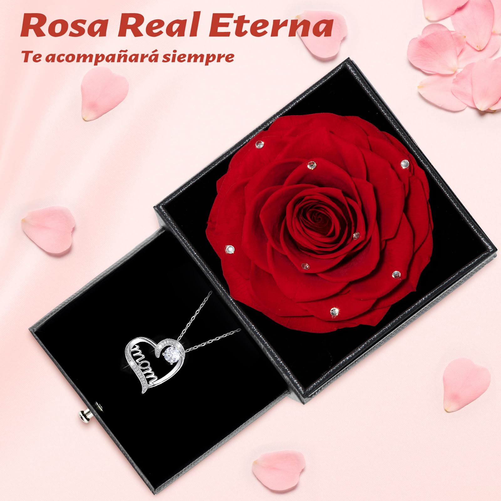 Sunia Idee Cadeau Maman,Rose Eternelle avec Bijoux avec Argent 925 Collier, Mejor Madre del Mundo, Rose Préservée Fleurs Cadeau pour la fête des Mères Anniversaire Noel Cadeau pour Maman Grand-mère