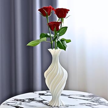 Threaded vase, Fluted Transparent, Modern, Suitable for Living Room, Dining Table, Entrance, Shelf, Wedding, Office, Coffee Table, Birthday, 5.9 inches White-2