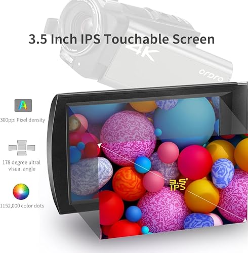 Miniatura 5 de ORDRO Cámara de video 4K AX65 Videocámara óptica, pantalla táctil IPS de 3.5 pulgadas, cámara de vlogging con zoom óptico 12X para transmisión en