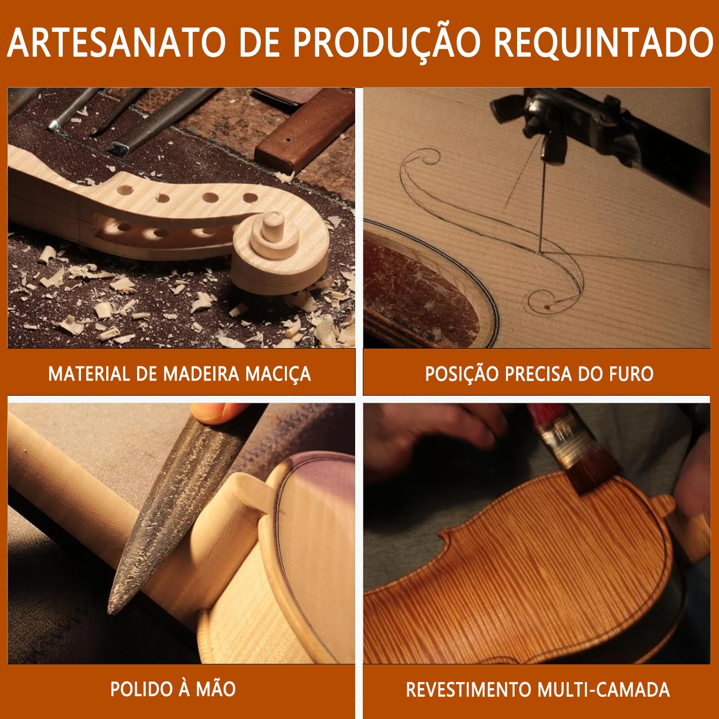 Matefet Violino Acústico 4/4 Tamanho Completo, Madeira Maciça