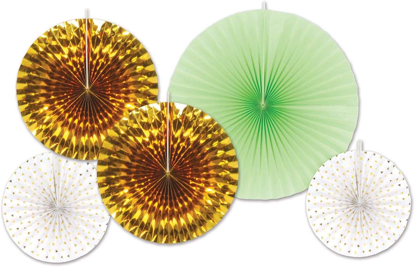Beistle Wedding Decorations Paper Fans Party Decorations, Mint and Gold Assorted Paper and Foil Paper Fans, 9 Inch 12 Inch and 16 Inch, Box of 60
