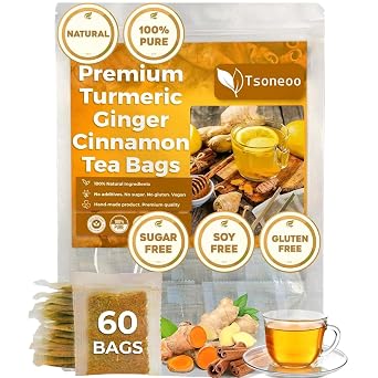 Premium Turmeric, Ginger, Cinnamon Blend Tea Bags, 100% Natural & No Additives & Caffeine Free. 1BOX