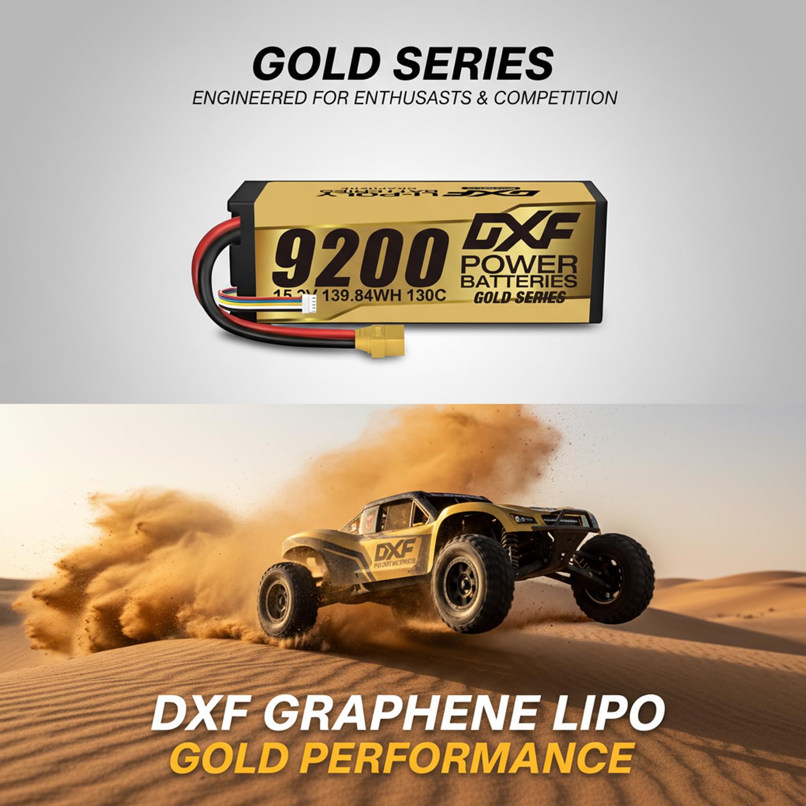DXF 1 Confezione 4S Golden Series 15.2V 130C 9200mAh HV RC Li-Polymer Batteria rigida con connettore XT90 per RC Car RC Truck Tank Racing Models
