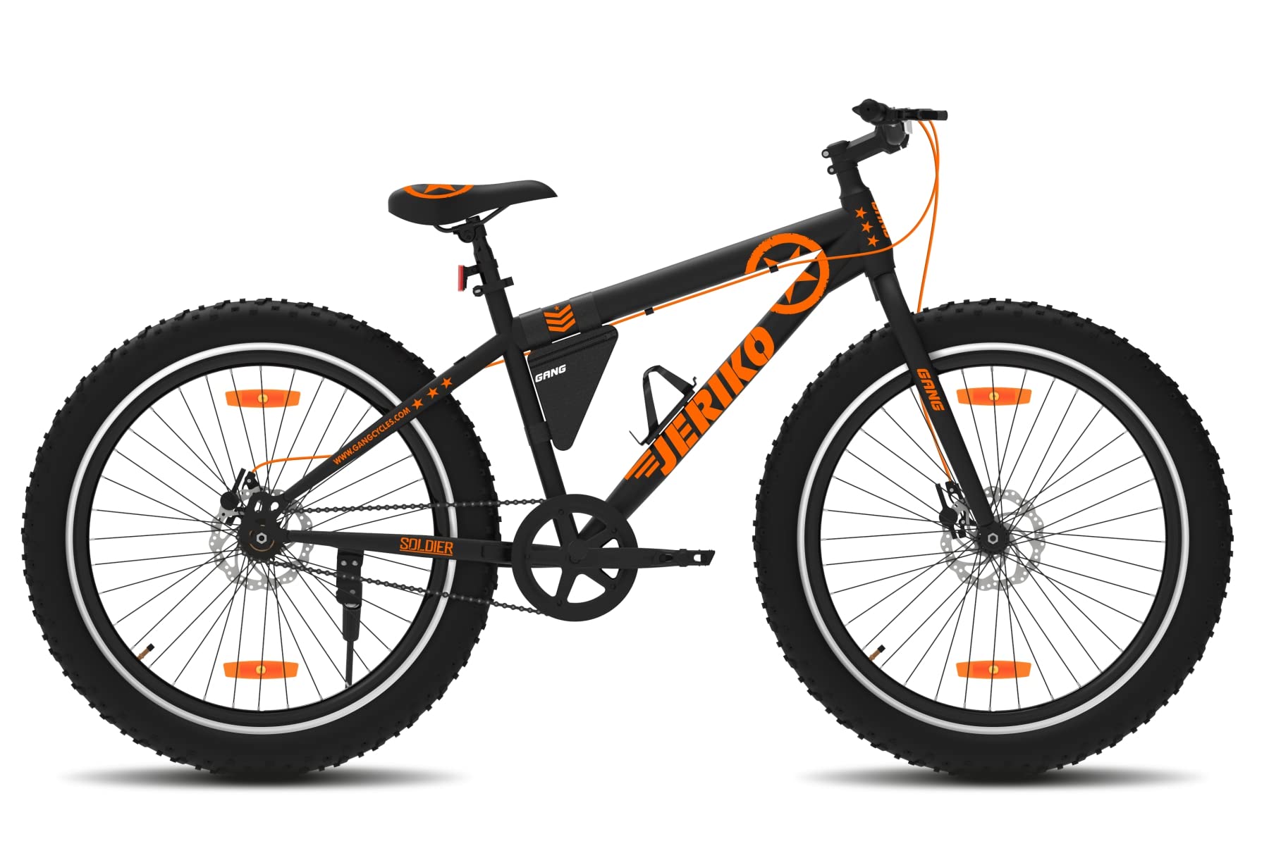 GANG JERIKO Non-Suspension Dual Disc Brake Single Speed 24T (Frame Size : 14.5 Inches) Mountain/Hardtail Cycle (Black, Orange)