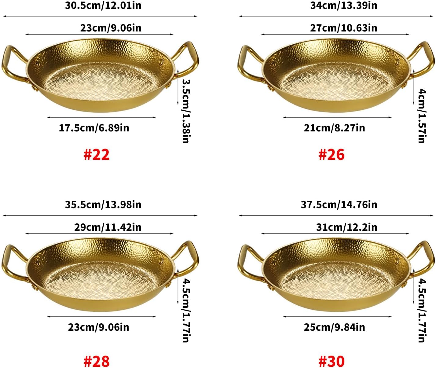 Rusts Spanish Paella Pan with Double Handle Stainless Steel Cookware Skillets Suitable for Various Stovetops Induction Compatible Pan